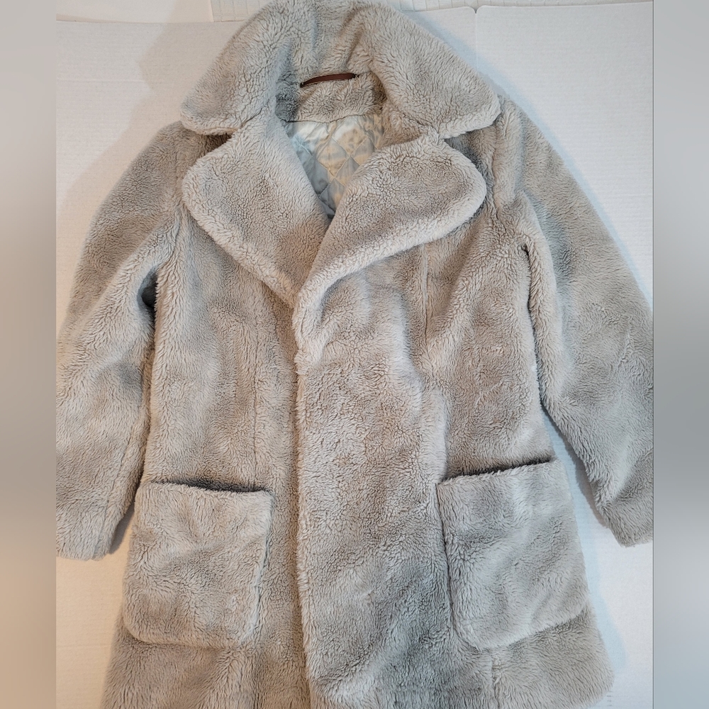 VTG Sears Faux Fur Coat  Gray Teddy Bear See Pics For Measurements Cozy Soft